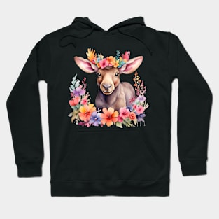 A moose decorated with beautiful watercolor flowers Hoodie